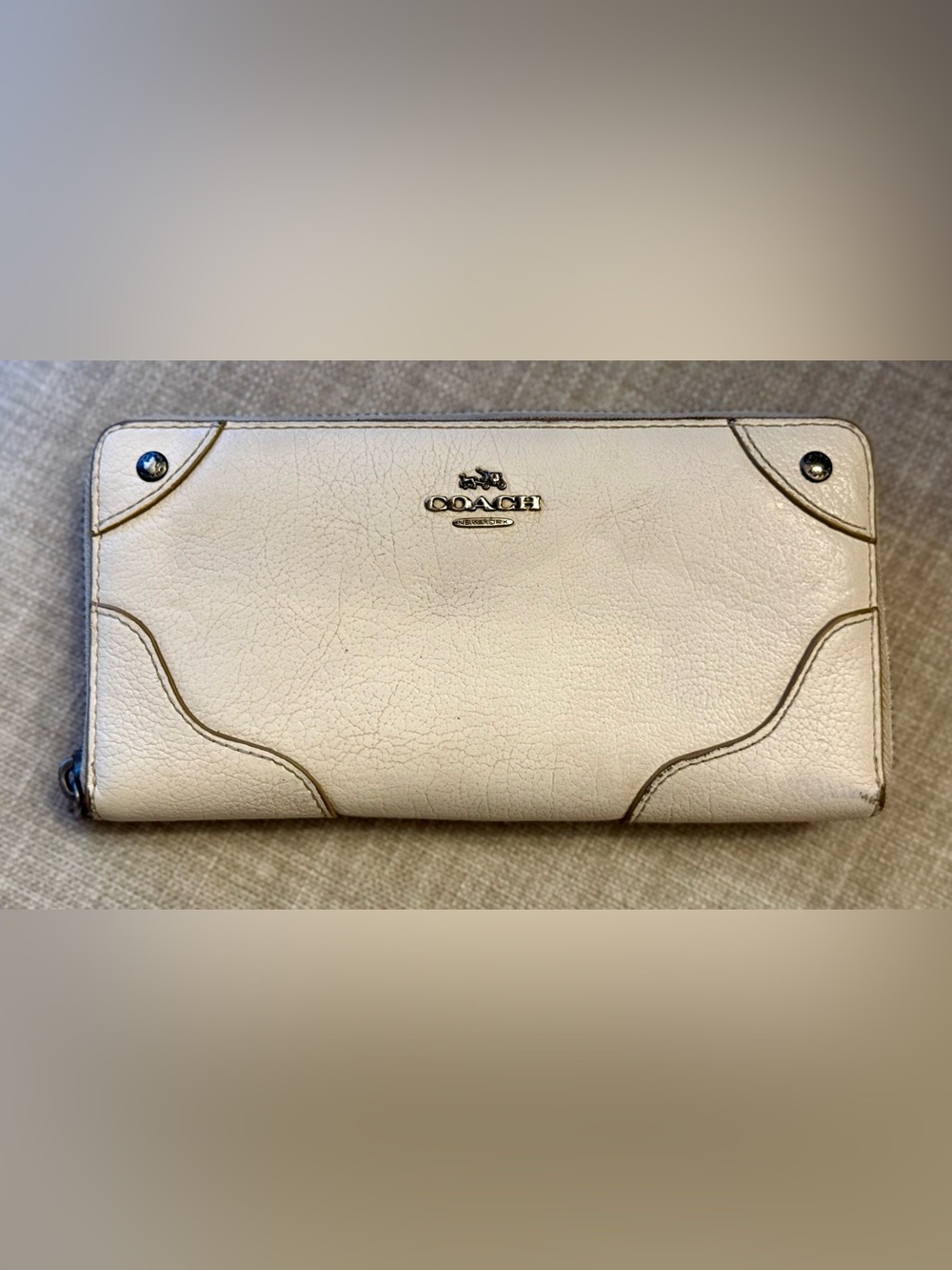 Coach Pebbled Leather Wallet in Cream with Gold Logo
